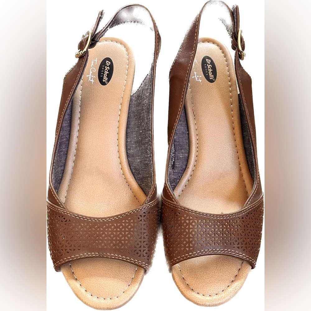 Brown sling-back open toe 2.5 inch wedges | Size 9 | Dr. Scholll’s
